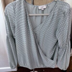 loft sage green long sleeve blouse Sz XS